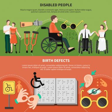Engelli kişi düz afiş kümesi