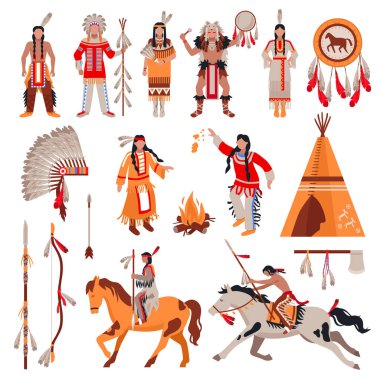 American Indians Decorative Icons Set clipart
