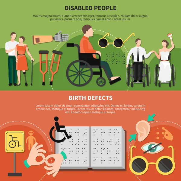 Persona con discapacidad Banner plano conjunto — Archivo Imágenes Vectoriales