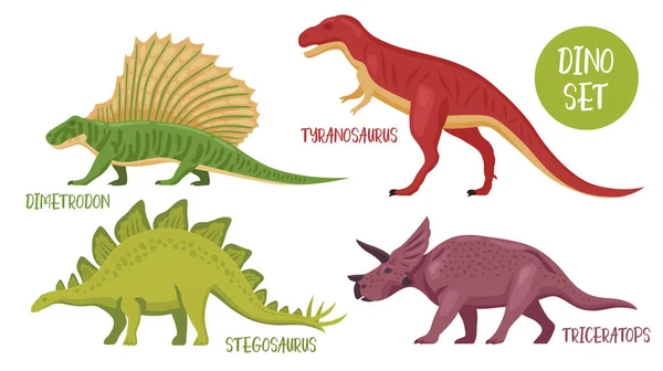 Conjunto de ícones de espécies de dinossauros — Vetor de Stock