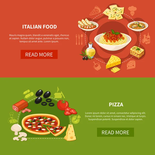 Cozinha Italiana Horizontal Banners —  Vetores de Stock