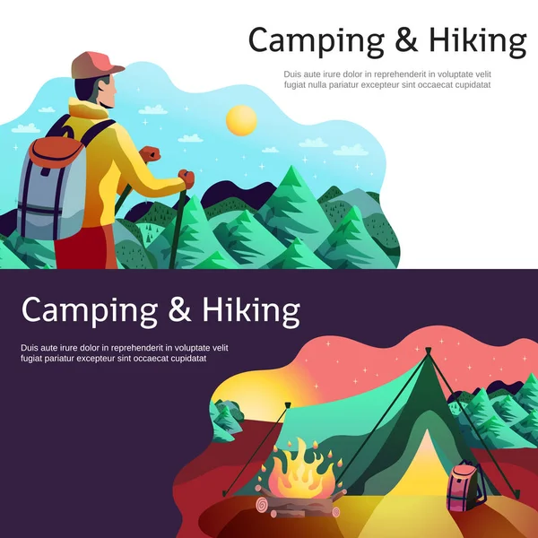 Senderismo Camping Horizontal Banners — Archivo Imágenes Vectoriales