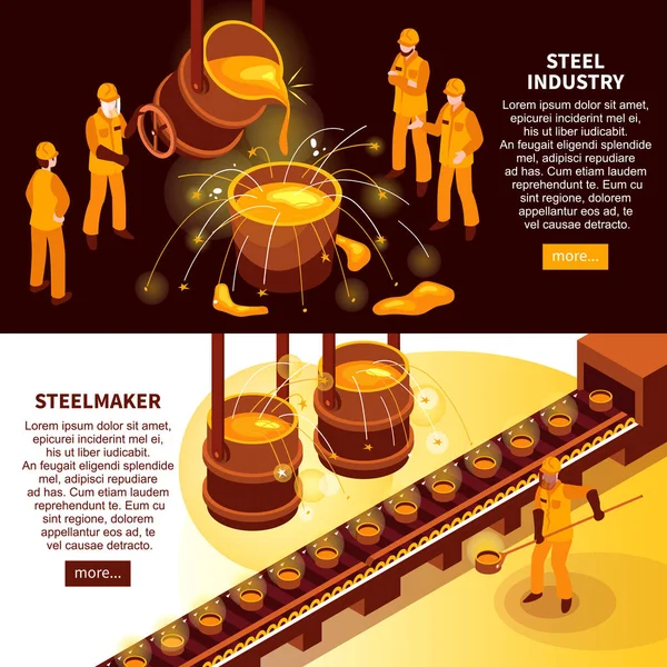 Banners isométricos da indústria siderúrgica — Vetor de Stock