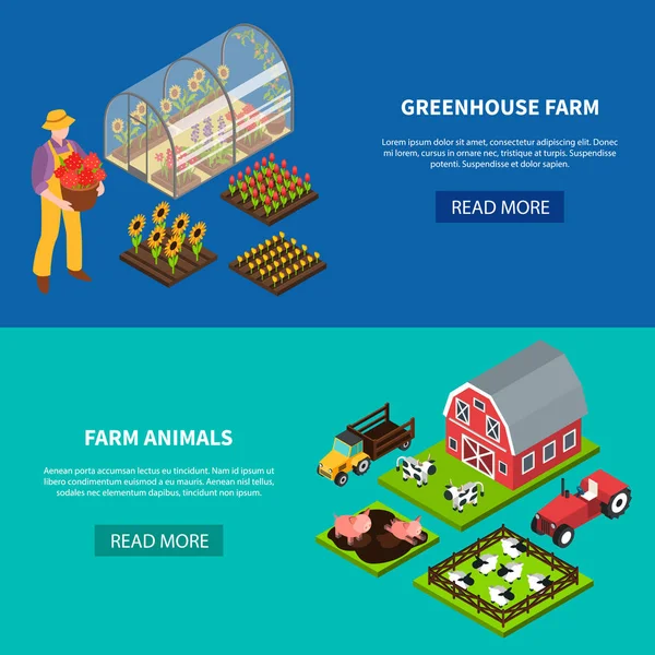 Farm Isometric Banners Set — Stock Vector