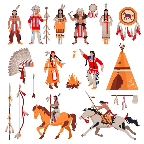 Amerikaanse Indianen decoratieve Icons Set — Stockvector