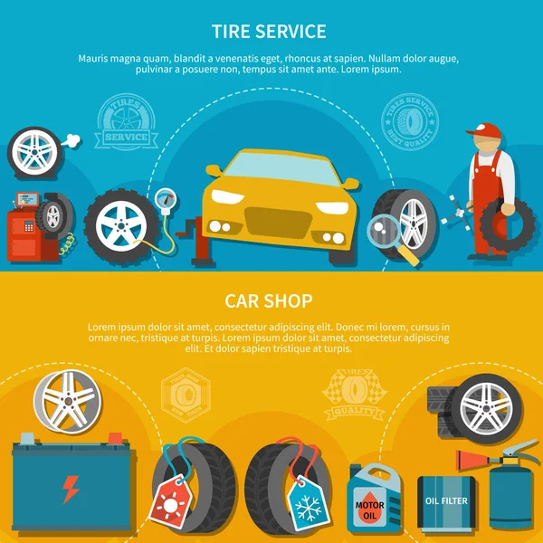 Banners de servicio de neumáticos — Vector de stock