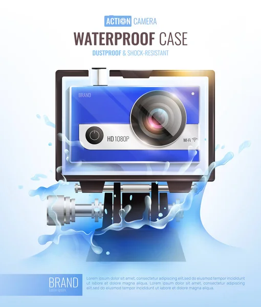 Actiecamera en waterdichte Case Poster — Stockvector