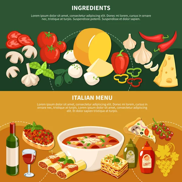 Menu Italiano Banner Orizzontali — Vettoriale Stock