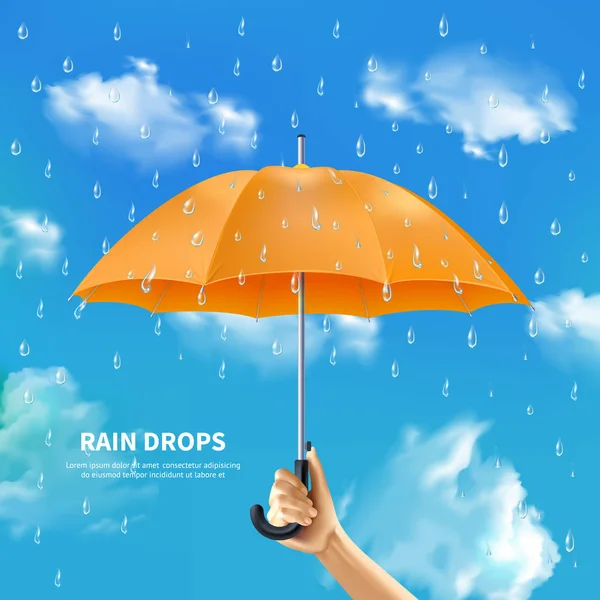 Помаранчевий парасольку на фоні хмарного неба — стоковий вектор