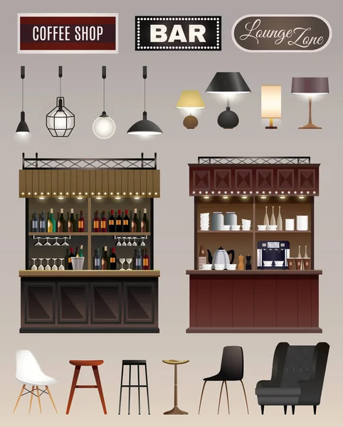 Café Bar Interior Set — Vector de stock