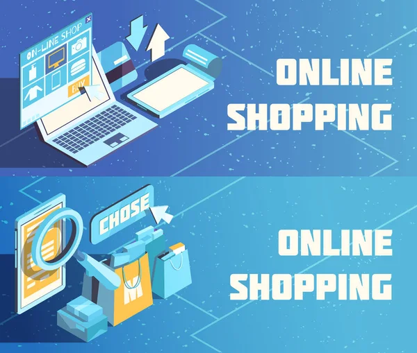 Isometrische Banner beim Online-Shopping — Stockvektor