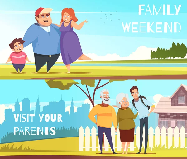 Familias Banners horizontales — Vector de stock