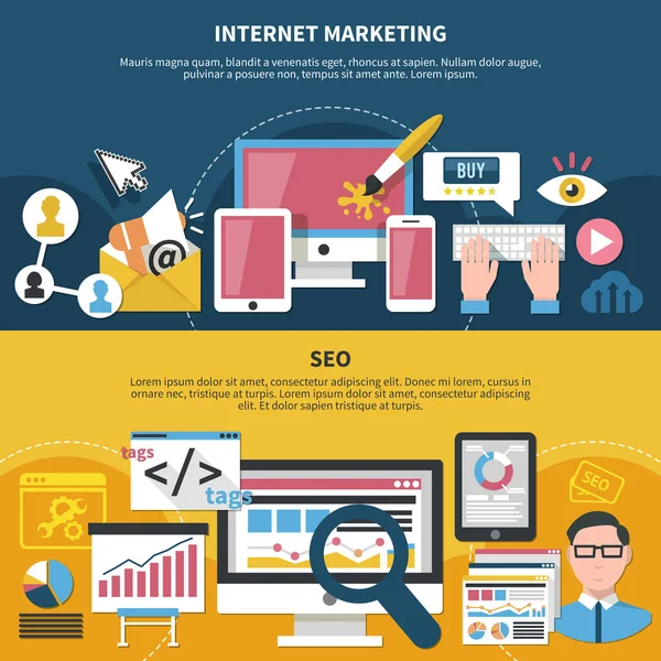 Internet Marketing Seo vízszintes bannerek — Stock Vector