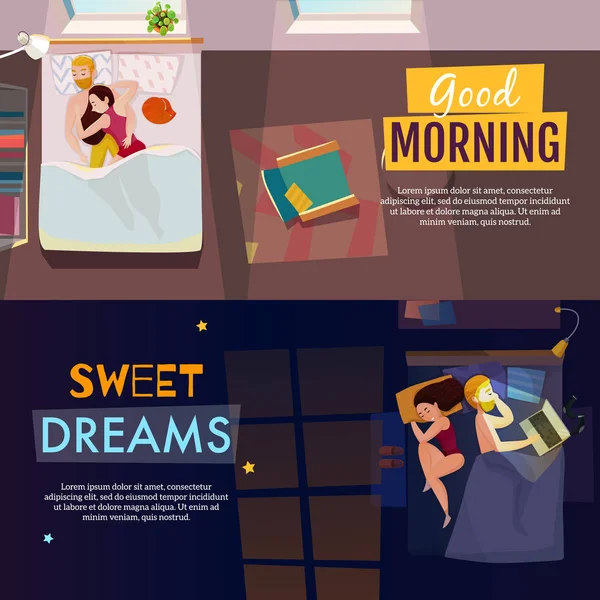 Durmiendo Poses Banners Set — Archivo Imágenes Vectoriales