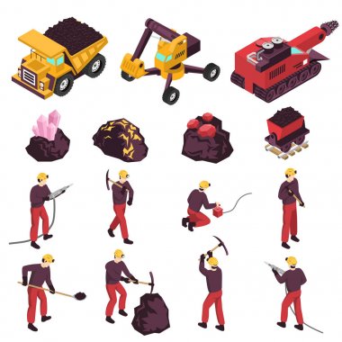 Madencilik Sanayi izometrik Icons Set