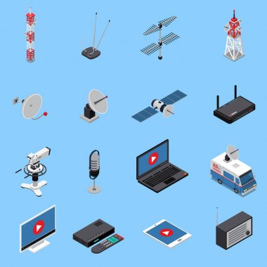 Telekomünikasyon izometrik Icons Set