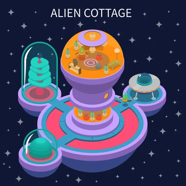 Alien Cottage Composição Isométrica — Vetor de Stock