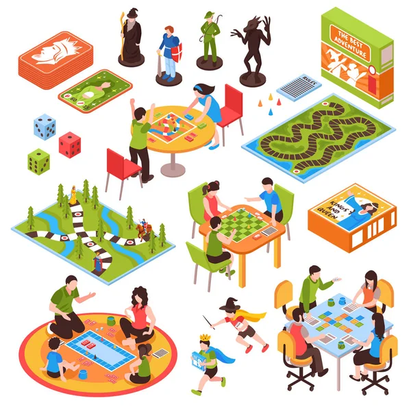 Board Games People Isometric Set — Stock Vector