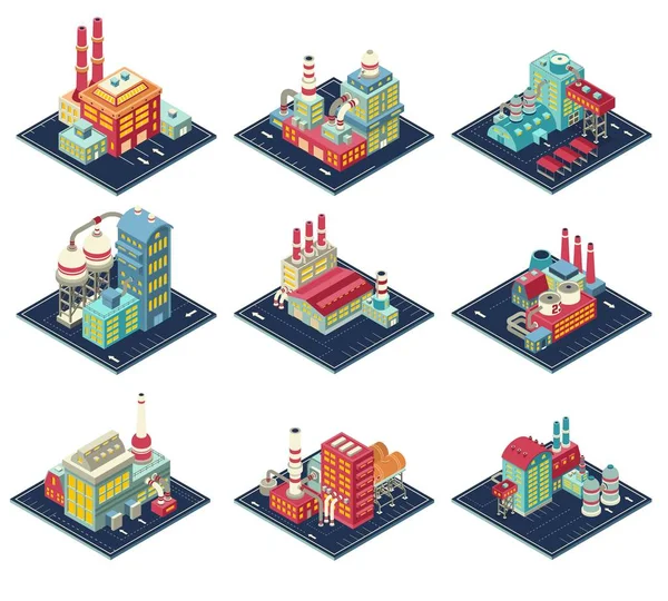 Factories Isometric Compositions Set — Stock Vector