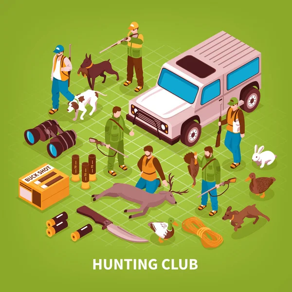 Hunting Club Isometric Poster — Stock Vector