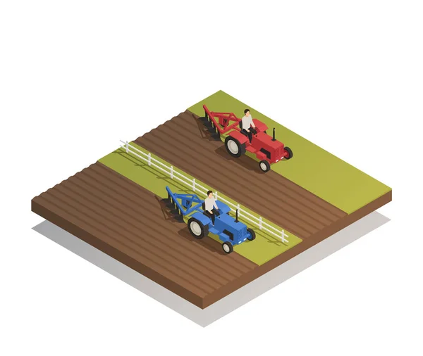 Çiftlik Tarım makineleri izometrik kompozisyon — Stok Vektör