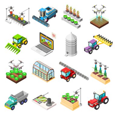 Tarım Robotları Isometric Simgeleri