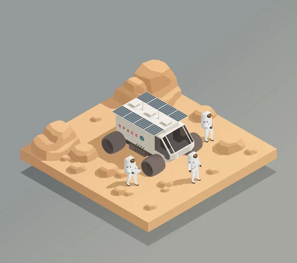 Planetary Rover Astronauts Isometric Composition — Vector de stoc