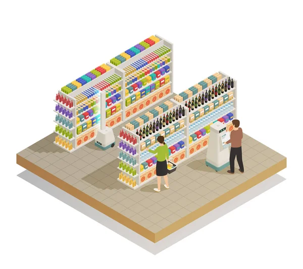 Composizione isometrica delle tecnologie automatizzate del supermercato — Vettoriale Stock