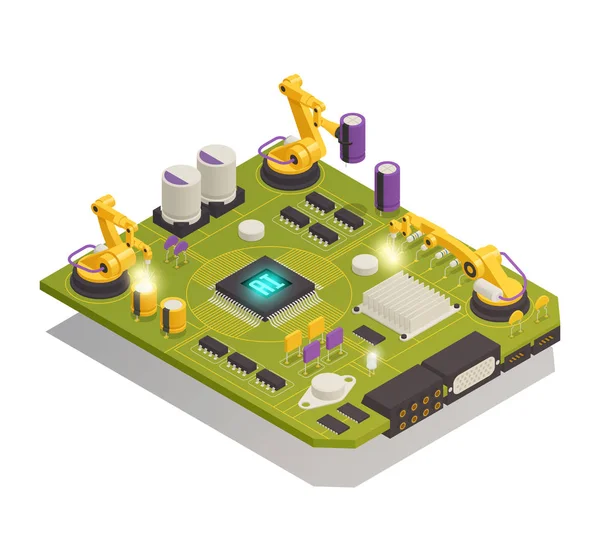 Componentes electrónicos de semiconductores Composición isométrica — Archivo Imágenes Vectoriales