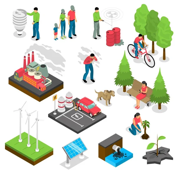 Ecology Isometric Set — Stock Vector