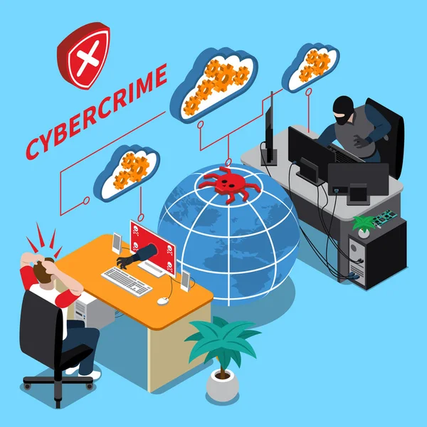 Cyber bűnözés izometrikus koncepció — Stock Vector