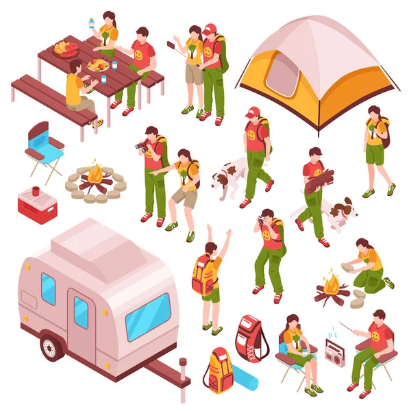 Picnic Barbecue Isometric Icons — Stock Vector