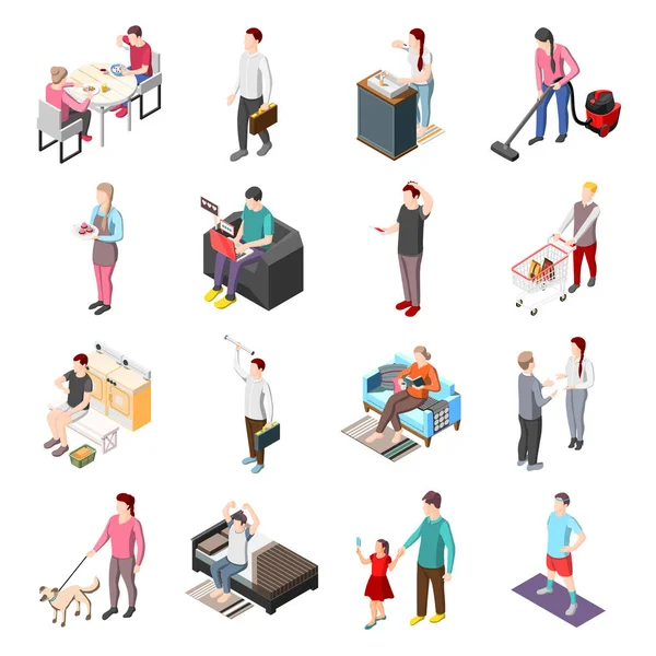 Life Of Ordinary People Isometric Icons — Stock Vector