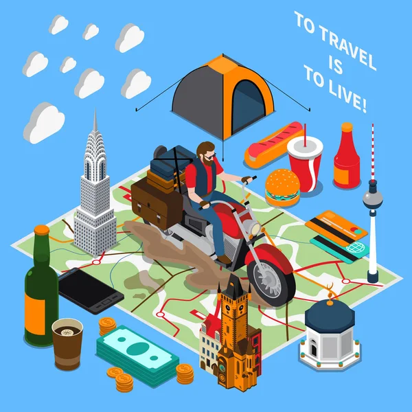 Tourist Lifestyle Isometric Composition — Stock Vector