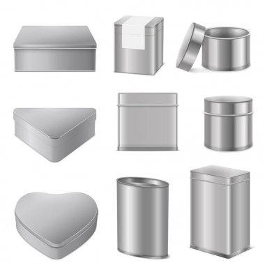  Set paketleme gerçekçi teneke kutular