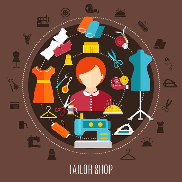 Sastre tienda y concepto de costura — Vector de stock