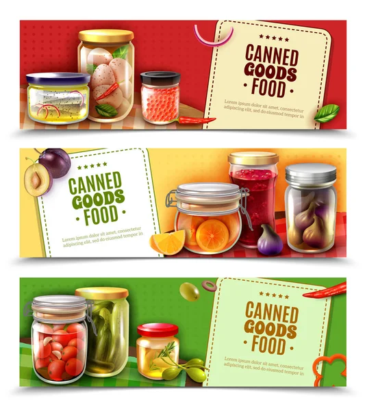 Potraviny v konzervách horizontální bannery — Stockový vektor