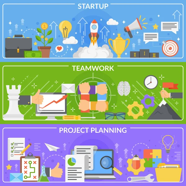 Startup Development Concept Banners — Stock Vector