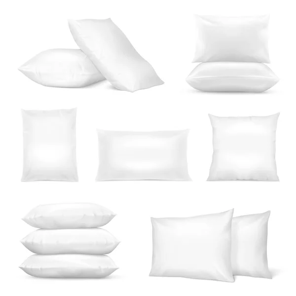 Realistic White Pillows Mockup Set — Stock Vector