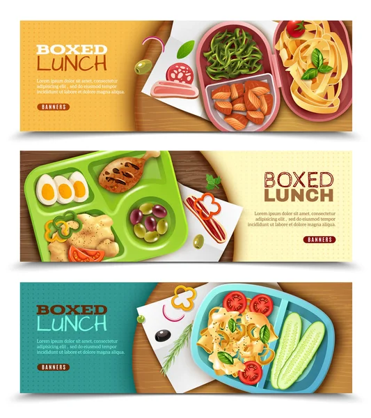 Poziome banery Lunch pudełkowej — Wektor stockowy