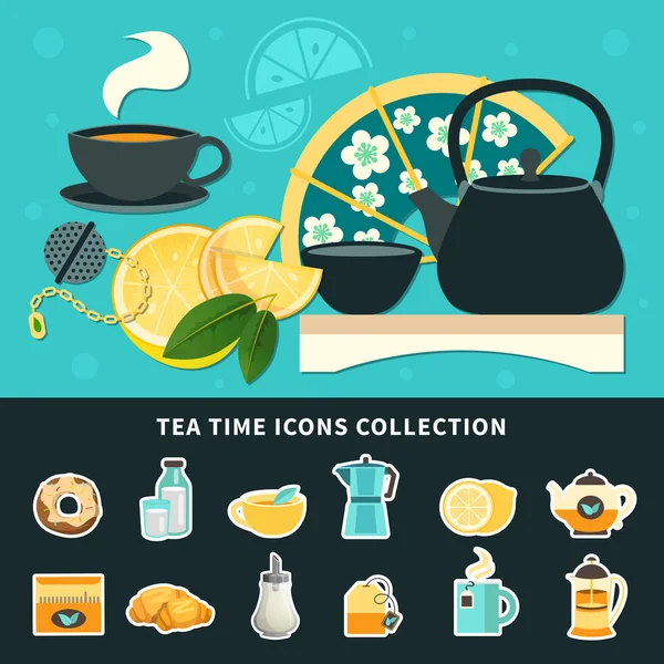 Tea Time ikoner Collection — Stock vektor