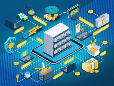 Blockchain Cryptocurrency izometrik akış çizelgesi