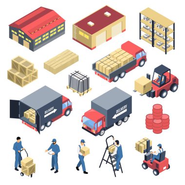 Ware House izometrik Icons Set