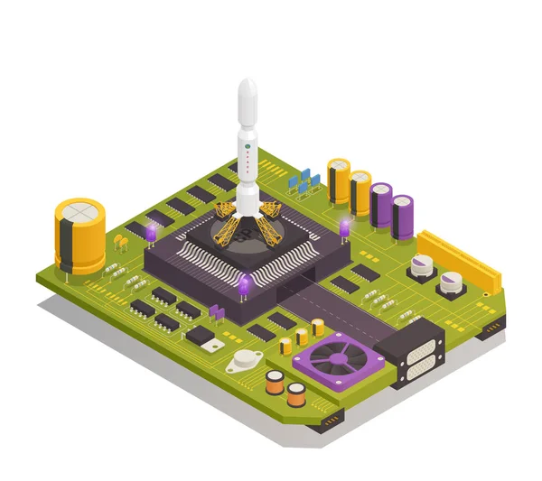 Componentes electrónicos de semiconductores Composición isométrica — Vector de stock