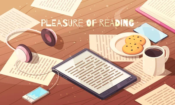 Pleasure Of Reading Isometric Illustration — Stock Vector