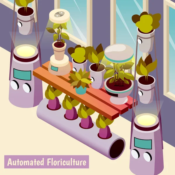 Zautomatyzowane kwiatów izometryczny tło — Wektor stockowy