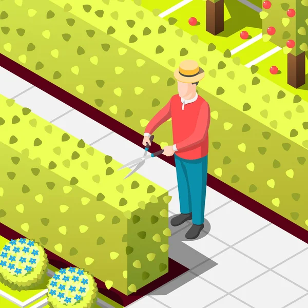 Gardener Employed Worker Isometric Background — Stock Vector