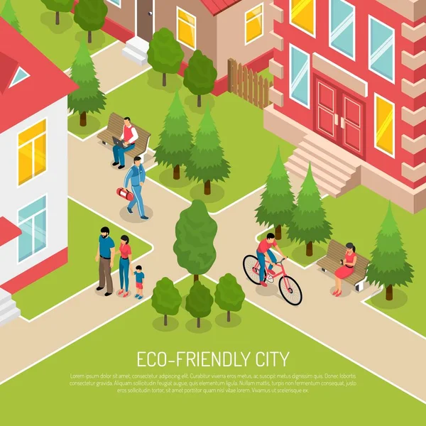 Eco Friendly City Isometric Illustration — Stock Vector