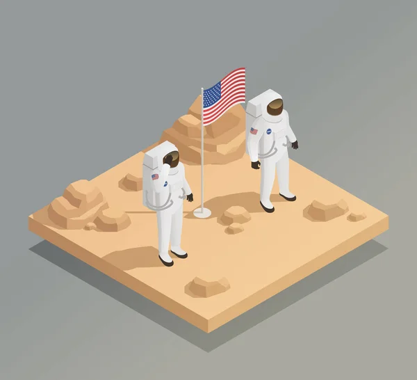 American Astronauts Isometric Composition — Stock Vector