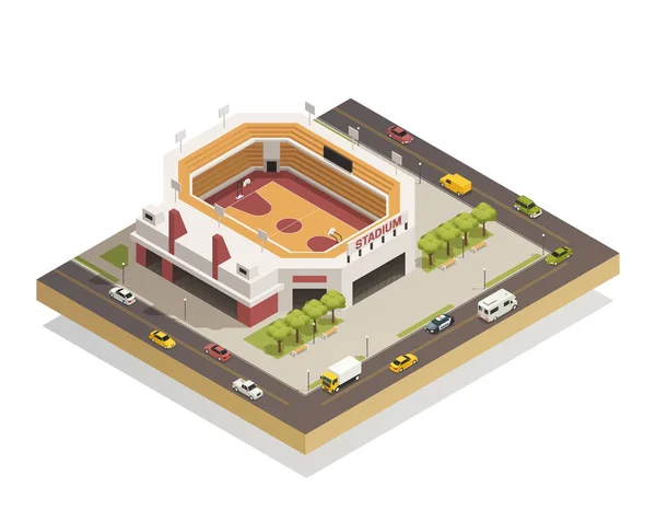 Basketbol Arena stadyumu izometrik kompozisyon — Stok Vektör